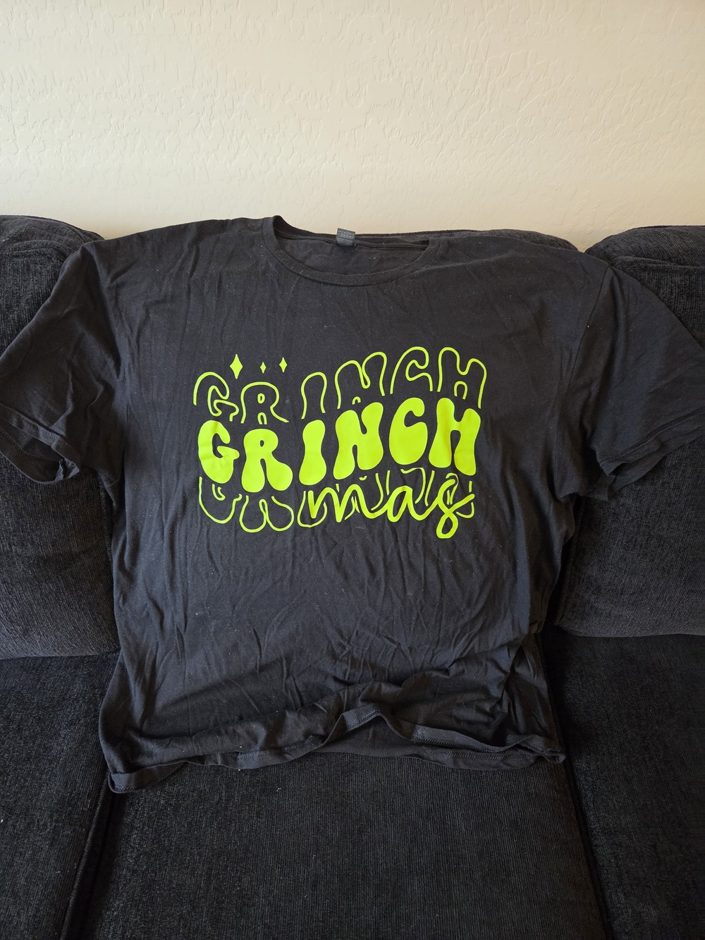 Gildan Black Tee with Neon Green Grinch Graphic